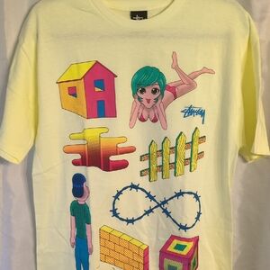 Stussy Light Yellow Tee with Colorful Graphic